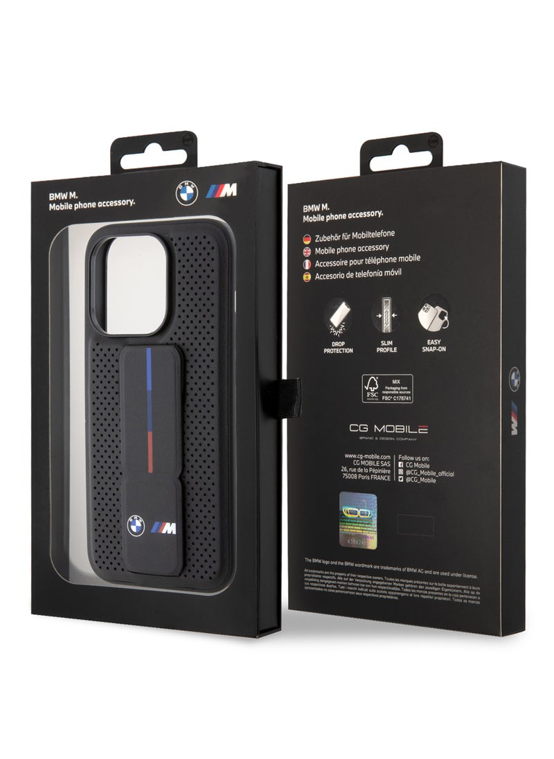BMW - M Gripstand PU Smooth Leather Case with Perforated Pattern for iPhone 15 Promax - Image 1