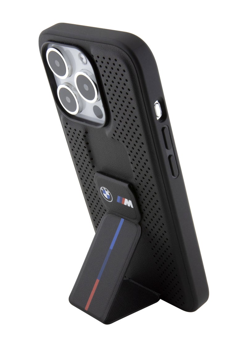 BMW - M Gripstand PU Smooth Leather Case with Perforated Pattern for iPhone 15 Promax - Image 1