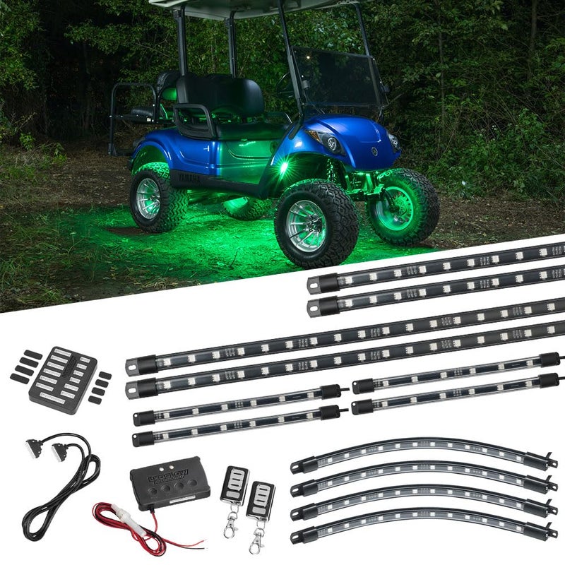 LEDGlow 12pc Million Color LED 4Seater Golf Cart Underglow Neon Lighting Kit with Wheel Well Interior Lights Fits EZGO Yamaha Club Car ICON Evolution Tomblerin Star EV for 12Volt Battery