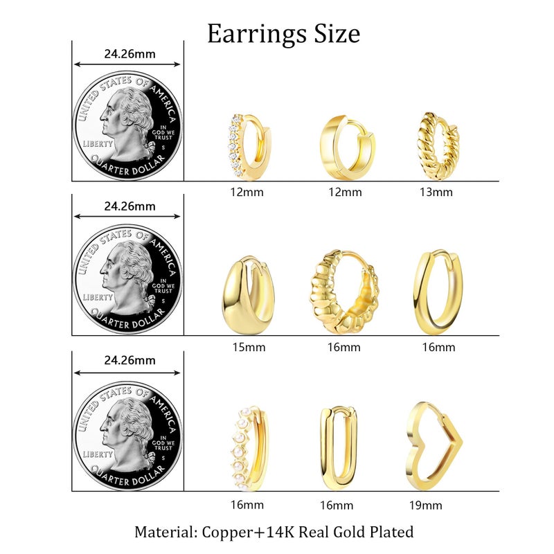 JMScape 9 Pairs Small Huggie Hoop Earrings Set for Women, 14K Real Gold Plated Hypoallergenic Cartilage Earrings, Lightweight Tiny Hoop Earrings for Gift - Image 2