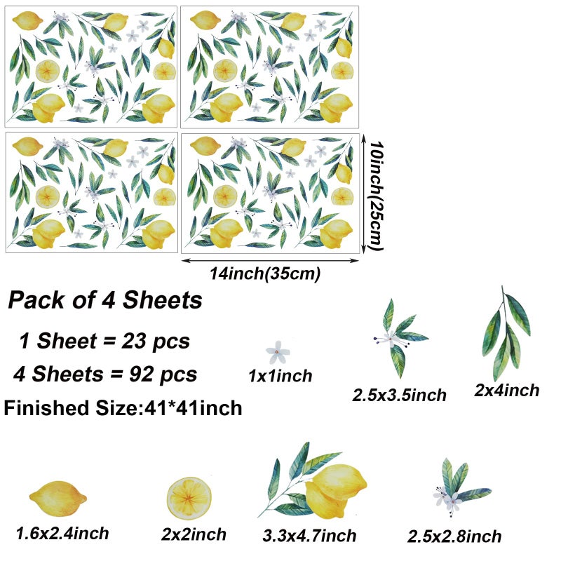 Maydahui Maydahui Lemon Wall Decals Lemonade Green Leaves and Flowers Wall Stickers (41x41 Inch) Peel Stick Removable Summer Fruits Art Murals Decor for Kitchen Nursery Office Fruit Store Background  - Image 2
