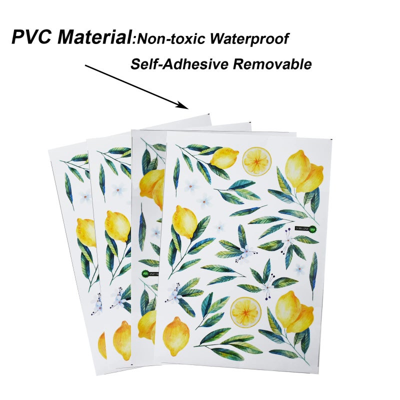 Maydahui Maydahui Lemon Wall Decals Lemonade Green Leaves and Flowers Wall Stickers (41x41 Inch) Peel Stick Removable Summer Fruits Art Murals Decor for Kitchen Nursery Office Fruit Store Background  - Image 4