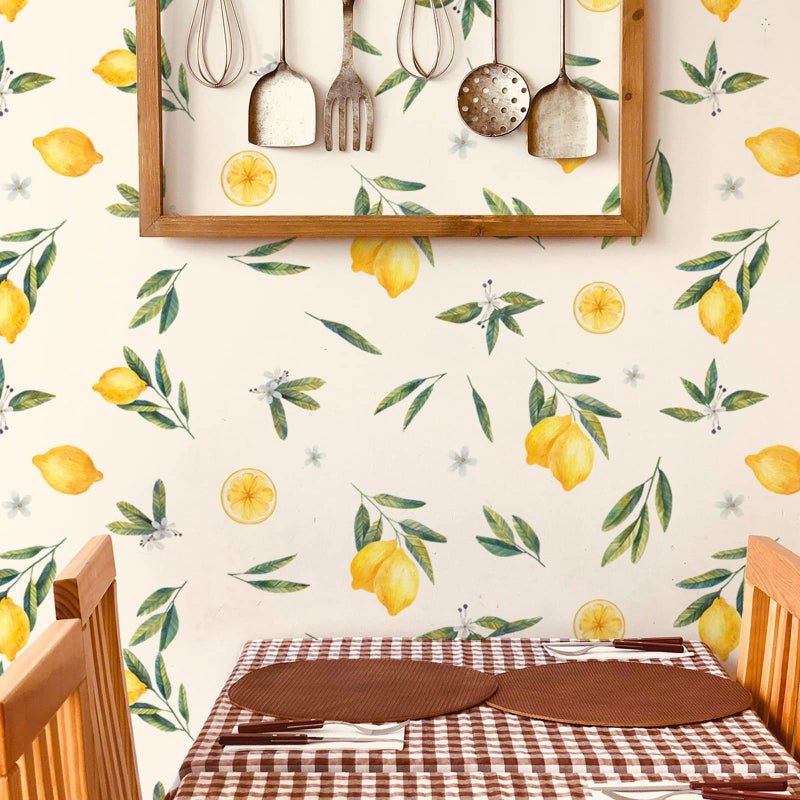Maydahui Maydahui Lemon Wall Decals Lemonade Green Leaves and Flowers Wall Stickers (41x41 Inch) Peel Stick Removable Summer Fruits Art Murals Decor for Kitchen Nursery Office Fruit Store Background  - Image 3