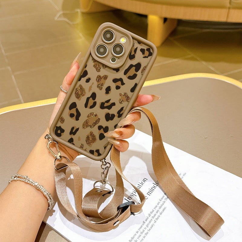 Phone Case For iPhone XS Max Dark Brown Leopard Print Design Multi Functional Adjustable Lanyard Crossbody Shoulder Strap Lightweight TPU Drop Proof Protective Cover - Image 4