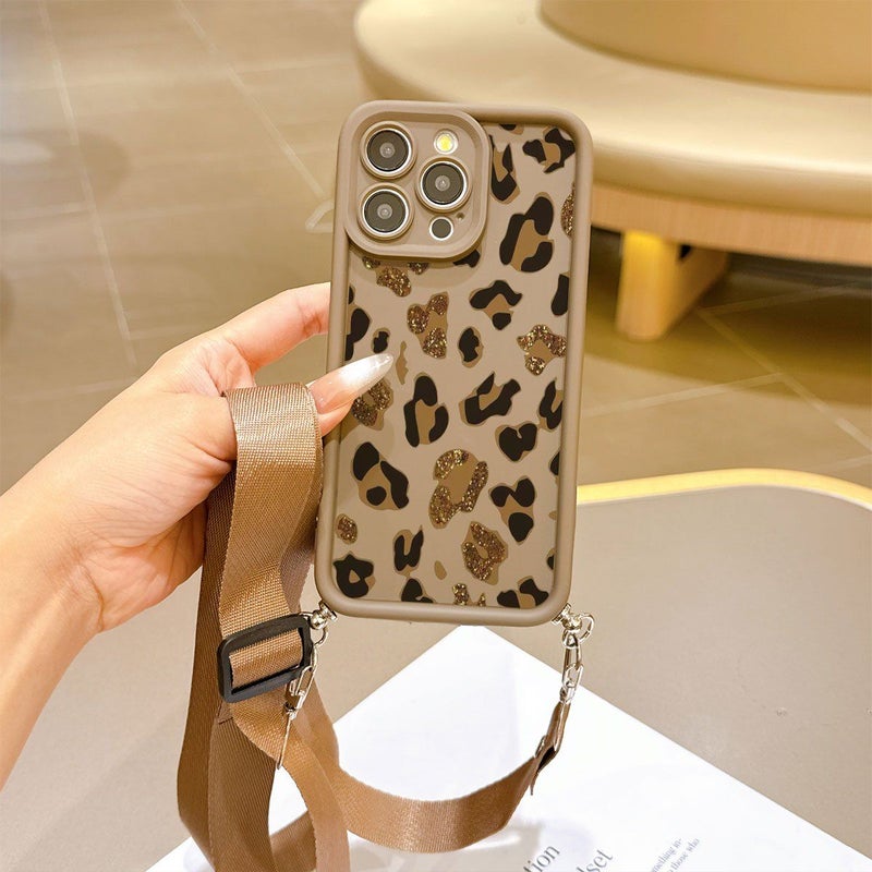 Phone Case For iPhone XS Max Dark Brown Leopard Print Design Multi Functional Adjustable Lanyard Crossbody Shoulder Strap Lightweight TPU Drop Proof Protective Cover - Image 1