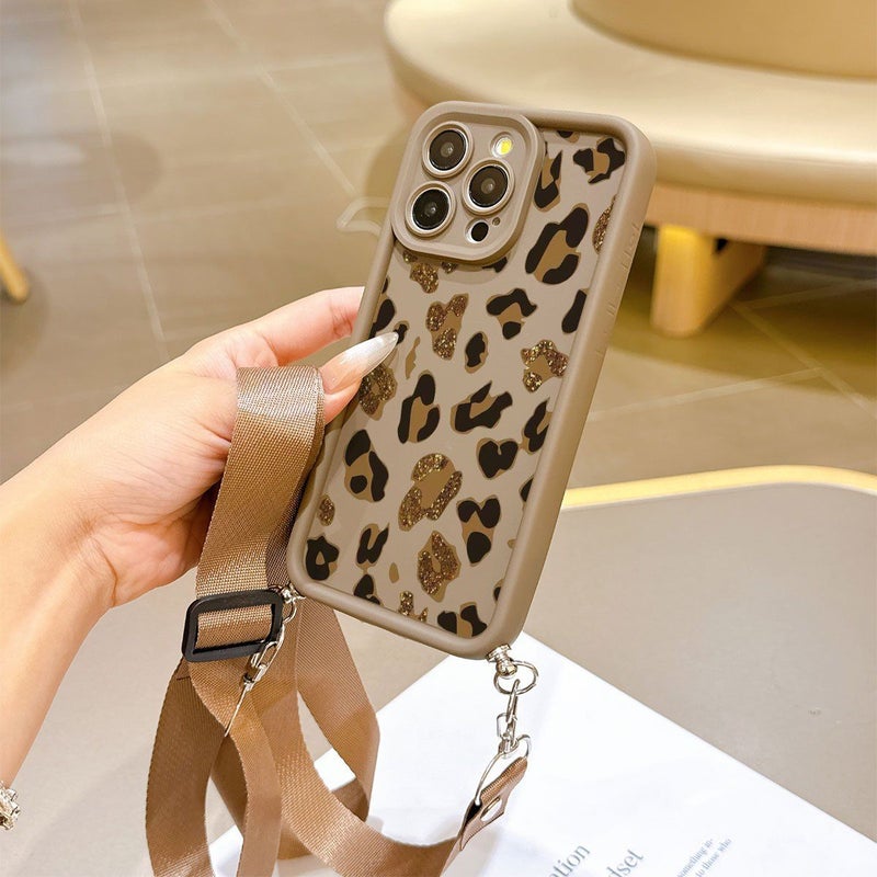 Phone Case For iPhone XS Max Dark Brown Leopard Print Design Multi Functional Adjustable Lanyard Crossbody Shoulder Strap Lightweight TPU Drop Proof Protective Cover - Image 5