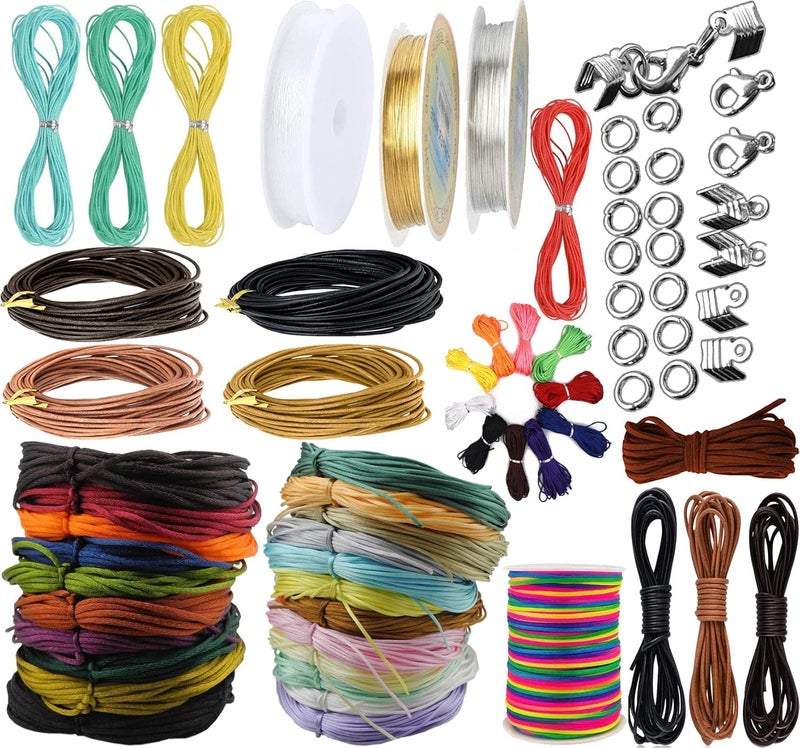 DIY Crafts 50mtr, Multi Colour Set, 101x Pcs Accessory 5X Pendent String/Cord Cotton/Satin/Hemp/Leather Mixed Item Lot Random Colour for Necklace/Bracelet/Anklet Other (50mtr, Multi Colour Set) - Image 1