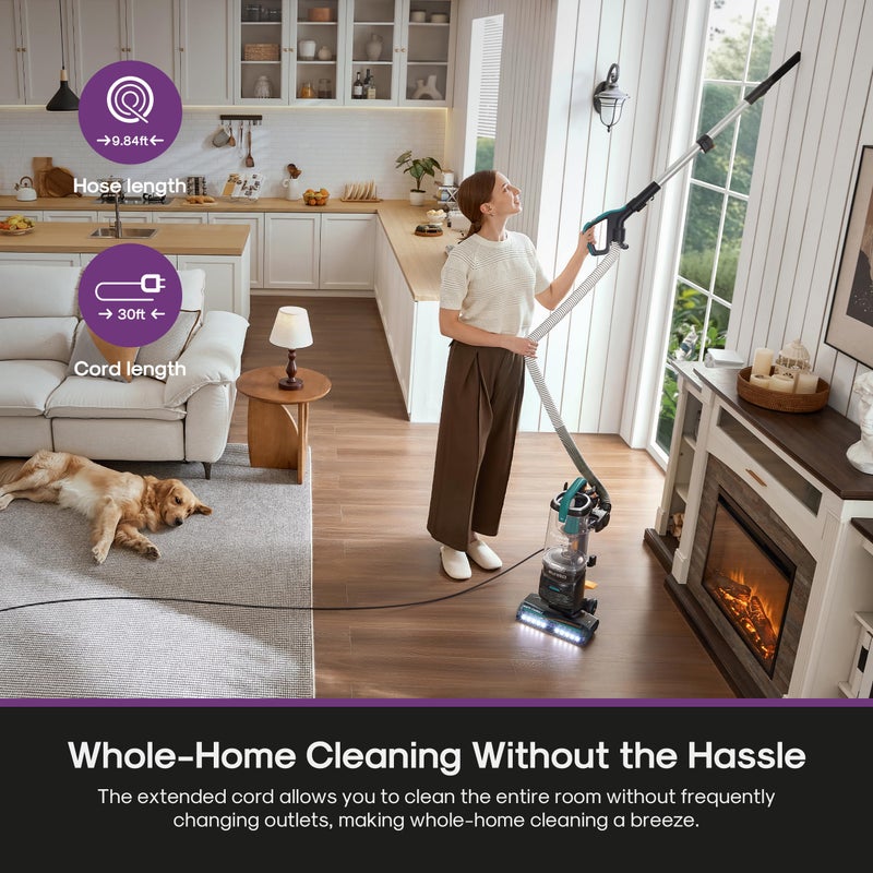 Eureka FlexReach Plus Bagless Upright Vacuum Cleaner for Home,Pet Vacuum for Carpet and Hard Floor, Lift-Up Vacuum with Flooring Type Sensor, HEPA Filter,Anti-Tangle, NEU652, Green - Image 3