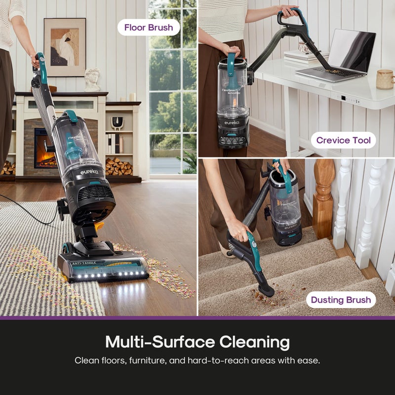 Eureka FlexReach Plus Bagless Upright Vacuum Cleaner for Home,Pet Vacuum for Carpet and Hard Floor, Lift-Up Vacuum with Flooring Type Sensor, HEPA Filter,Anti-Tangle, NEU652, Green - Image 4