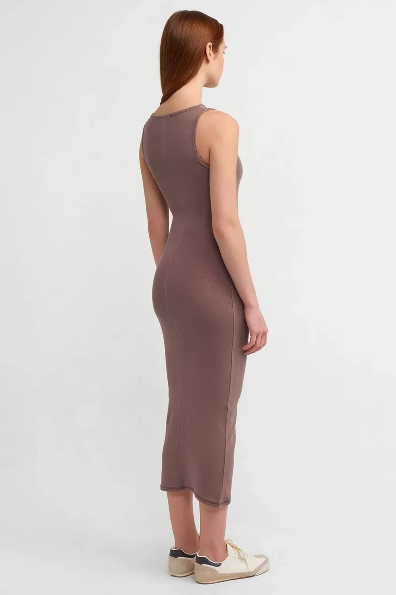 Dilvin Mauve Purple DILVIN Sleeveless Bodycon Midi Dress for Women | Best Price UAE