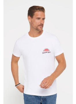 Tudors Men's Slim Fit Slim Cut 100% Cotton Soft Texture Printed White Crew Neck T-Shirt  - Image 1