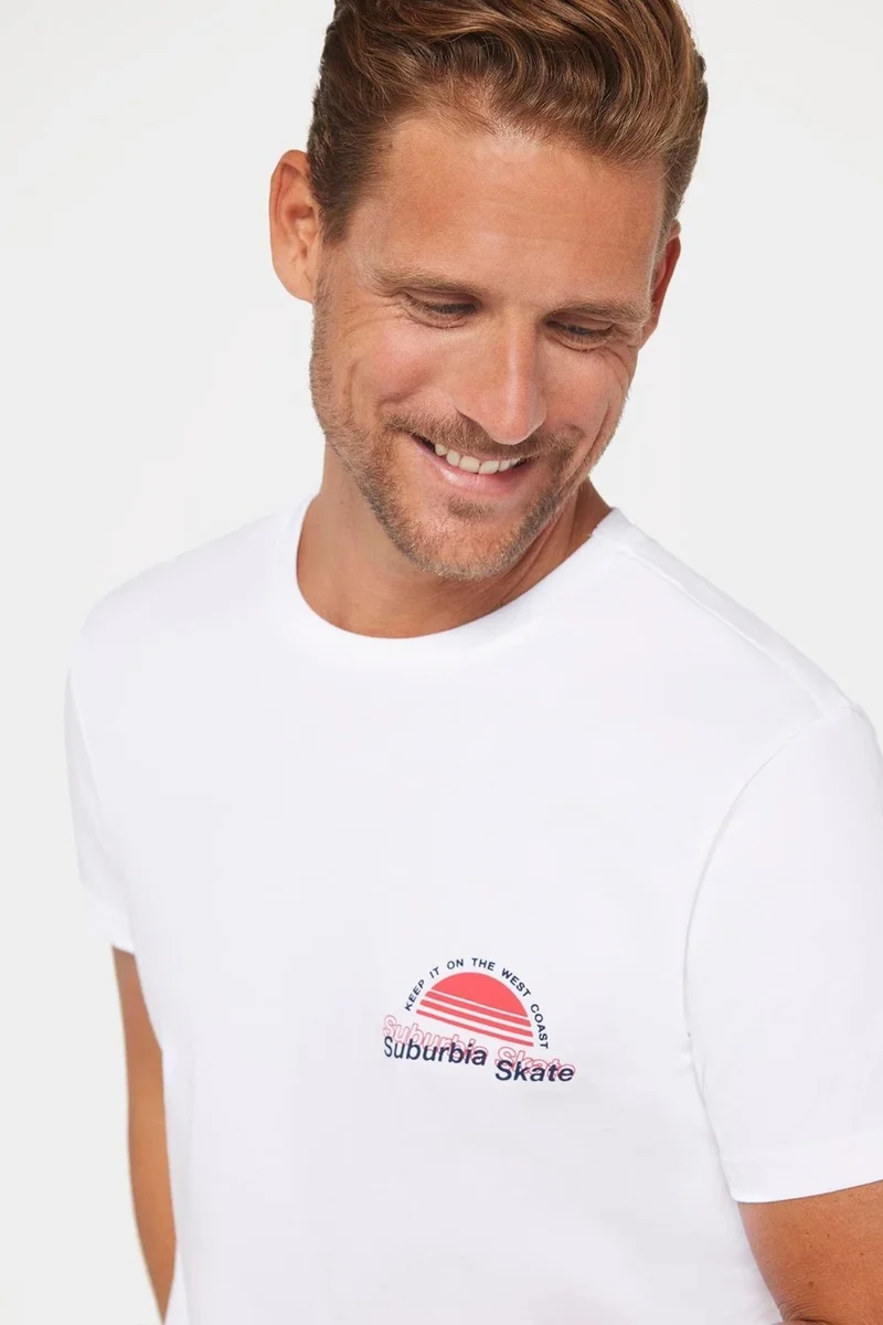 تودورس Men's Slim Fit Slim Cut 100% Cotton Soft Texture Printed White Crew Neck T-Shirt