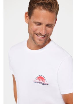Tudors Men's Slim Fit Slim Cut 100% Cotton Soft Texture Printed White Crew Neck T-Shirt  - Image 3