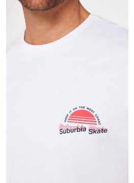 Tudors Men's Slim Fit Slim Cut 100% Cotton Soft Texture Printed White Crew Neck T-Shirt  - Image 4