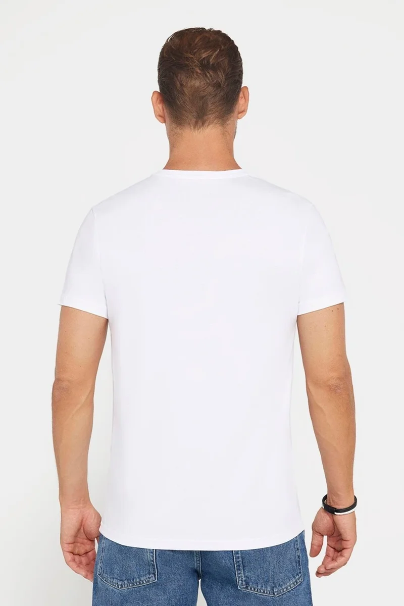 تودورس Men's Slim Fit Slim Cut 100% Cotton Soft Texture Printed White Crew Neck T-Shirt