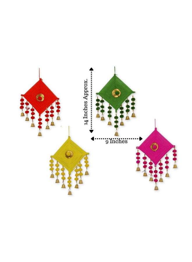 JH Gallery Handmade Decorative Woolen Kites Door and Wall Hangings for Home Décor, Pooja Room Decoration, Haldi Mehndi Décor, Wedding Decorartion(Pack of 4, 14 Inch Height Each) - Image 4