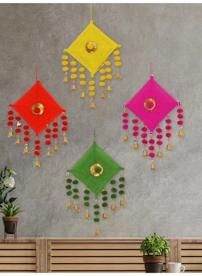 JH Gallery Handmade Decorative Woolen Kites Door and Wall Hangings for Home Décor, Pooja Room Decoration, Haldi Mehndi Décor, Wedding Decorartion(Pack of 4, 14 Inch Height Each) - Image 1