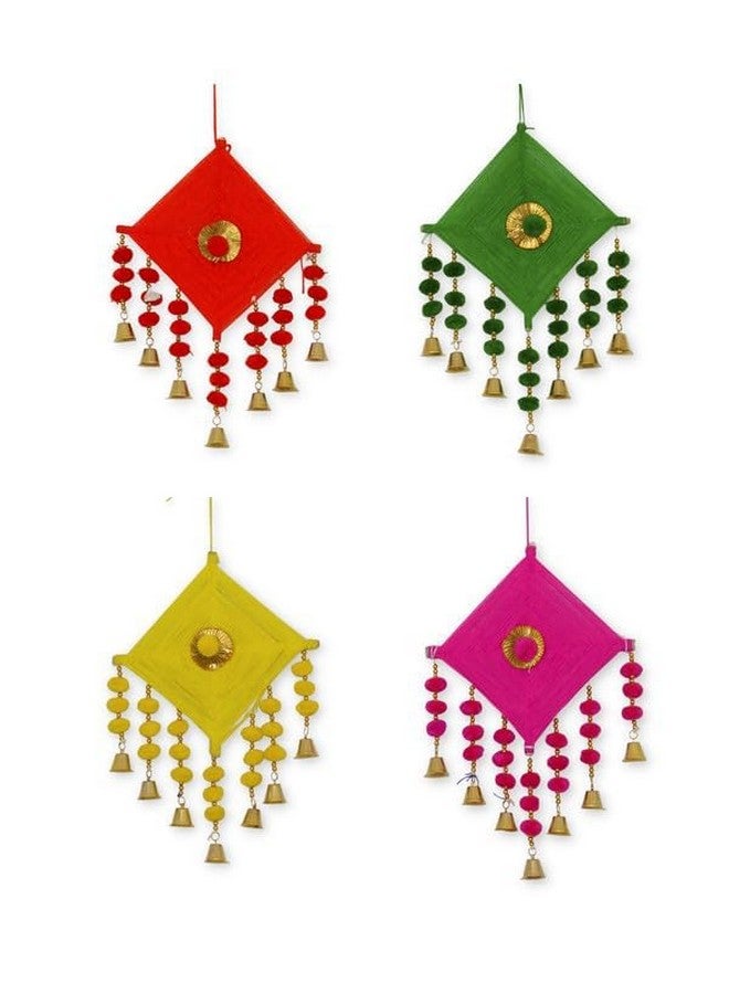 JH Gallery Handmade Decorative Woolen Kites Door and Wall Hangings for Home Décor, Pooja Room Decoration, Haldi Mehndi Décor, Wedding Decorartion(Pack of 4, 14 Inch Height Each) - Image 3