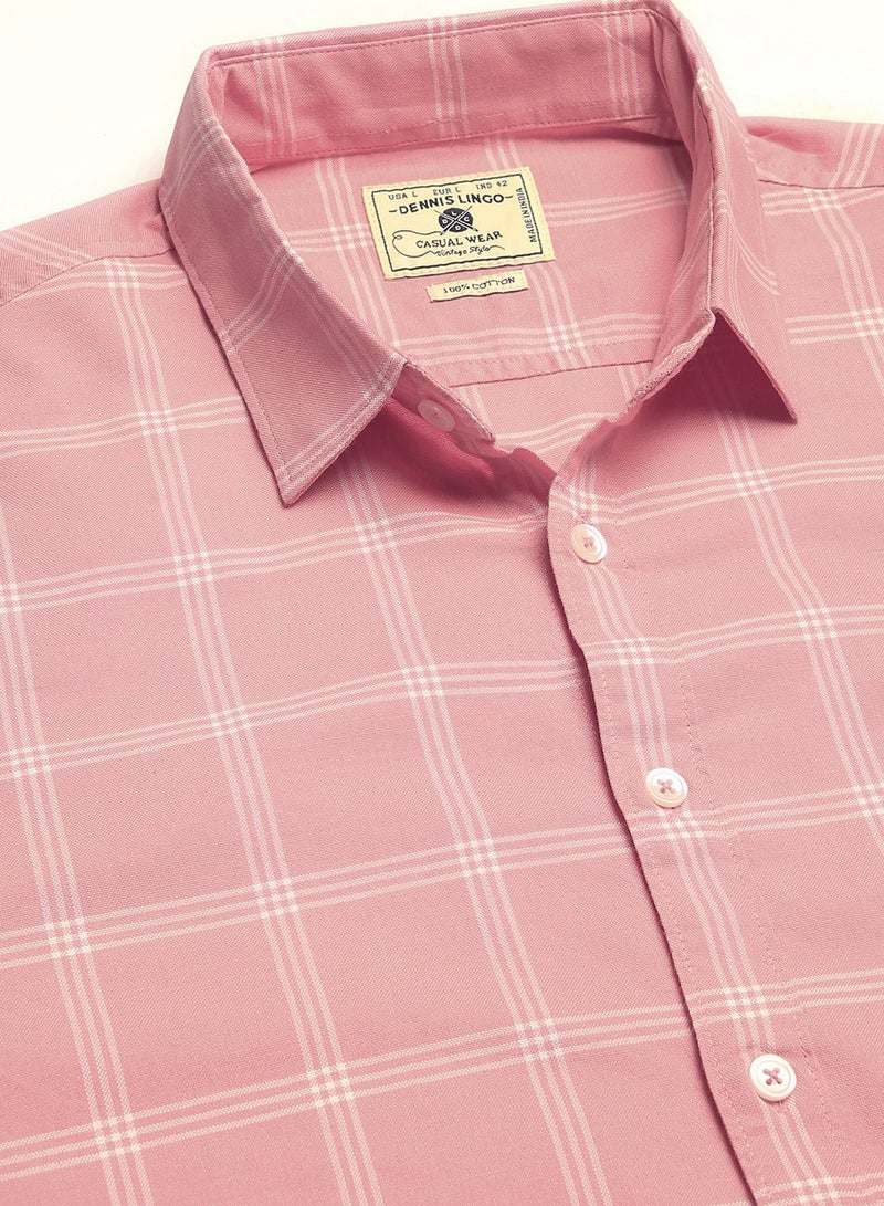 Dennis Lingo Slim Fit Pink Men's Checked Shirt, Spread Collar, Full Sleeves, 100% Cotton, - Image 2