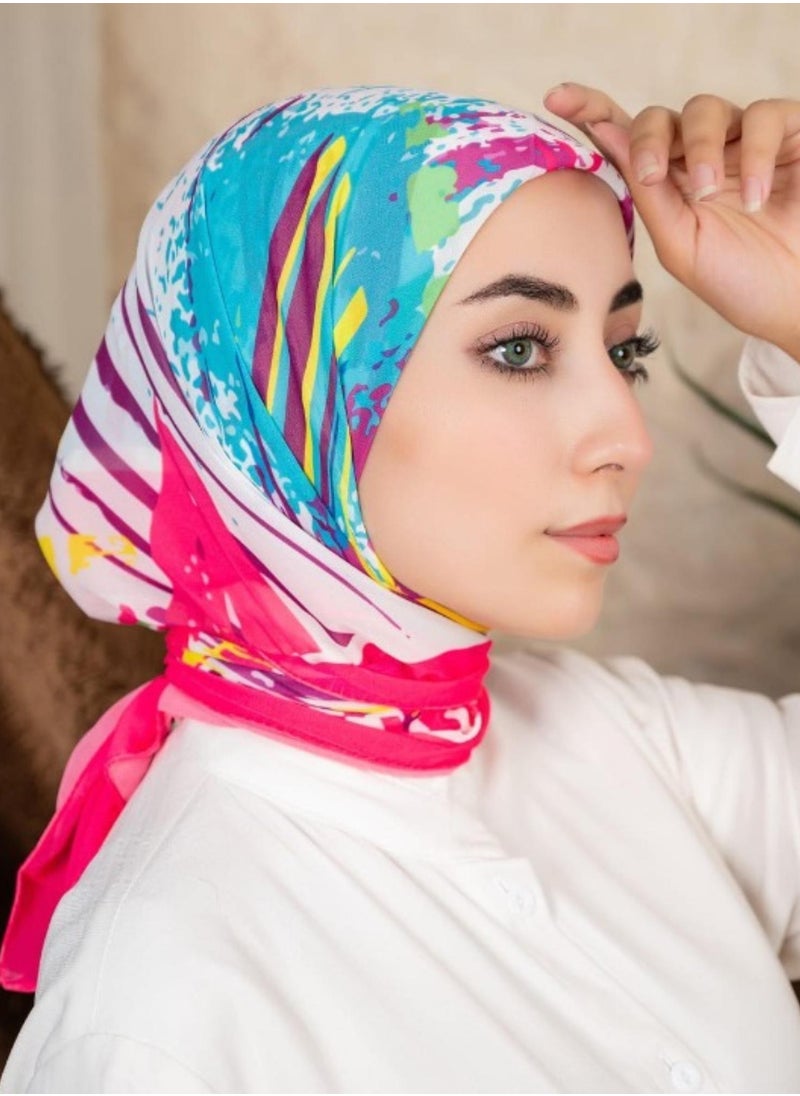 Generic - Digital Crepe Square Scarf 90x90cm, Lightweight and Elegant Silk Scarf, Modern Design Printed with Vibrant Colors, Perfect Scarf Hijab for Occasions and Daily Use, Multicolor - Image 1