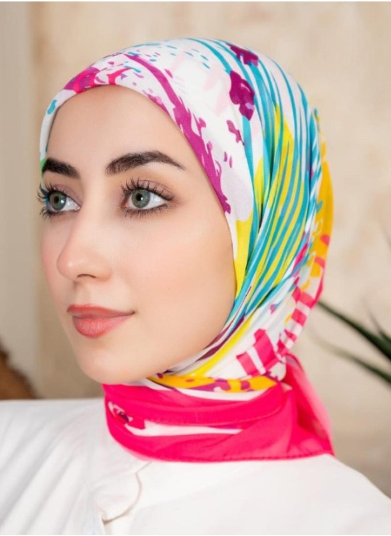 Generic - Digital Crepe Square Scarf 90x90cm, Lightweight and Elegant Silk Scarf, Modern Design Printed with Vibrant Colors, Perfect Scarf Hijab for Occasions and Daily Use, Multicolor - Image 1