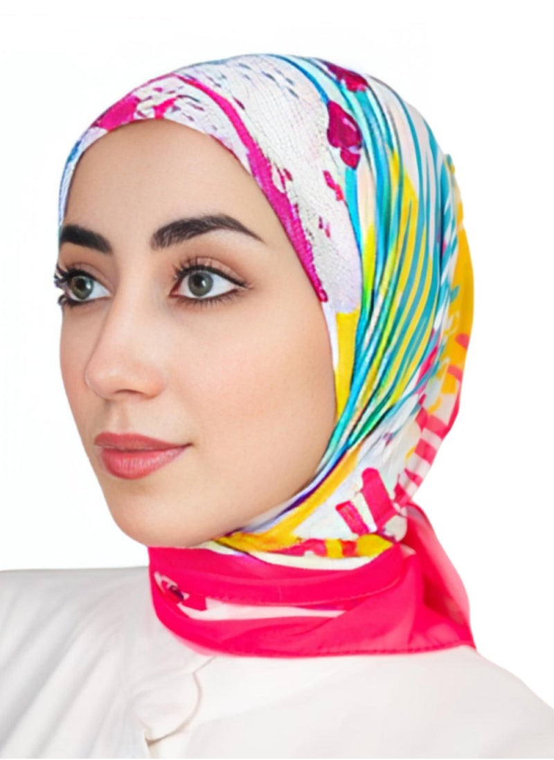 Generic - Digital Crepe Square Scarf 90x90cm, Lightweight and Elegant Silk Scarf, Modern Design Printed with Vibrant Colors, Perfect Scarf Hijab for Occasions and Daily Use, Multicolor - Image 1
