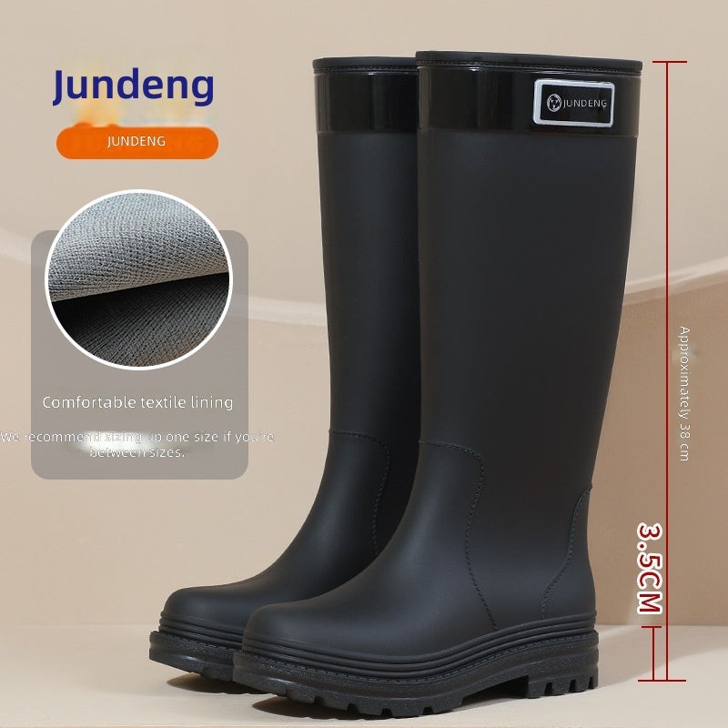Jun deng Women High PVC Rain Boots Yellow