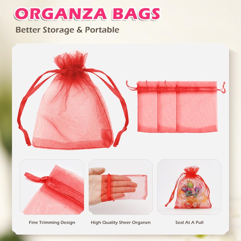 Anznku 50 Pcs 3X4 Inch Organza Gift Bags - Small Mesh Drawstring Jewelry & Candy Bags For Christmas  Wedding  Party Favor (Red) - Image 3