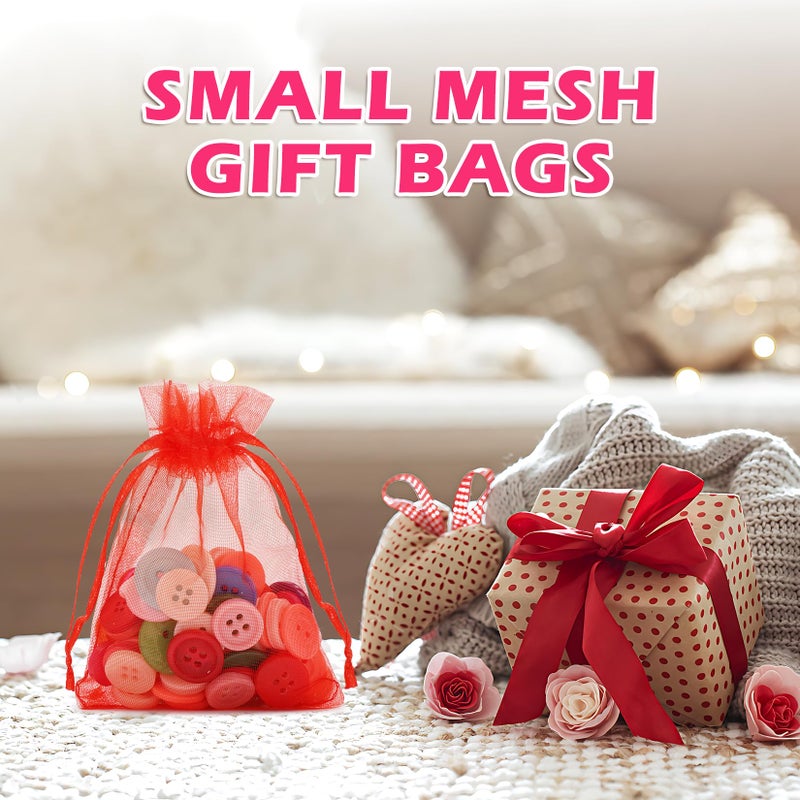 Anznku 50 Pcs 3X4 Inch Organza Gift Bags - Small Mesh Drawstring Jewelry & Candy Bags For Christmas  Wedding  Party Favor (Red) - Image 4