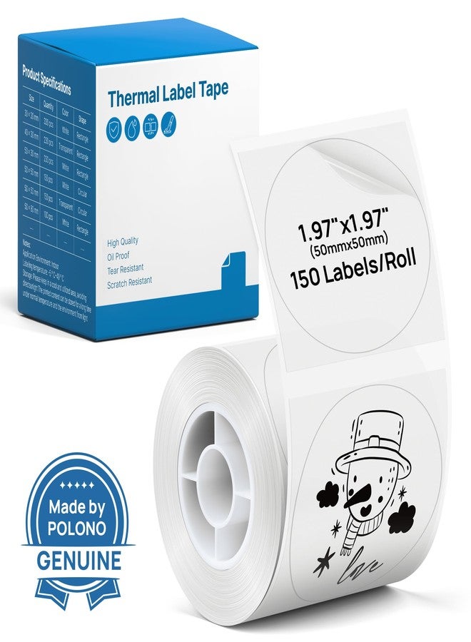POLONO Thermal Labels for PM220S Label Maker, 1.97"x1.97" (50x50mm), Multi-Purpose Thermal Sticker Label Tape, Self-Adhesive Thermal Paper for Home, Office, 150 Labels/1Roll, Clear - Image 1
