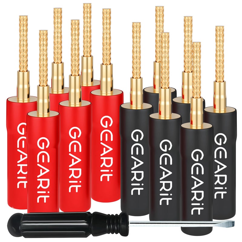 GEARit Flex Pin Banana Plugs for Speaker Wire (6 Pairs, 12 Pieces), Speaker Connector Pin Plug Type, 24K Gold Plated Insulated for Spring-Loaded Banana Jack Terminals (Support 12 AWG to 20 AWG Wires) - Image 1