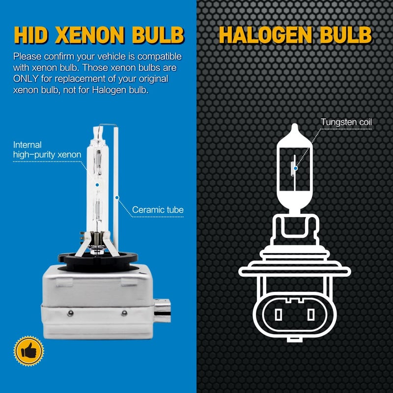 Generic wideep D1S/D1R Xenon HID Headlight Bulbs, 35W 85V 6000K White Lighting, Car Headlight Lamp Replacement Bulb for High Low Beam, 2 Pcs  - Image 2