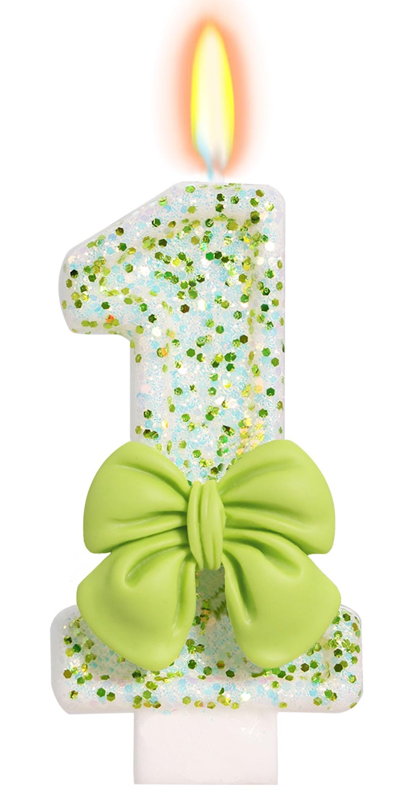 ElekFX Birthday Candle for Cake, Green Bow Number Cake Candles, 2.76 inch Cake Topper Decoration for Birthday Party (Number 1) - Image 1
