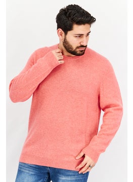 Men Crew Neck Knitted Long Sleeve Sweaters, Pink
