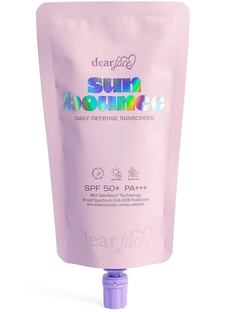 sun bounce, DAILY DEFENSE SUNSCREEN, SPF 50+ PA+++ With Dewfence Technology Broad Spectrum UVA+UVB Protection NON-COMEDOGENIC | HYPOALLERGENIC