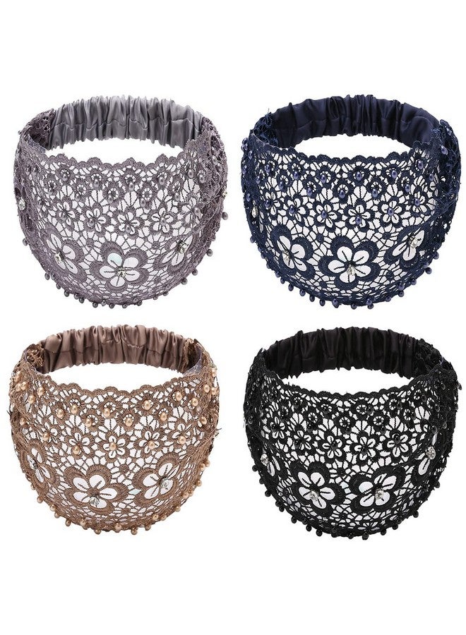 FZBNSRKO Zbnsrko 4 Pcs Lace Headbands For Women Wide Floral Pearl Lace Elastic Headbands Hair Accessories For Women Fashion Random Color - Image 1
