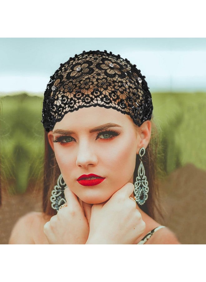 FZBNSRKO Zbnsrko 4 Pcs Lace Headbands For Women Wide Floral Pearl Lace Elastic Headbands Hair Accessories For Women Fashion Random Color - Image 4