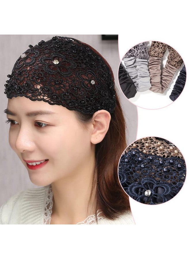 FZBNSRKO Zbnsrko 4 Pcs Lace Headbands For Women Wide Floral Pearl Lace Elastic Headbands Hair Accessories For Women Fashion Random Color - Image 5