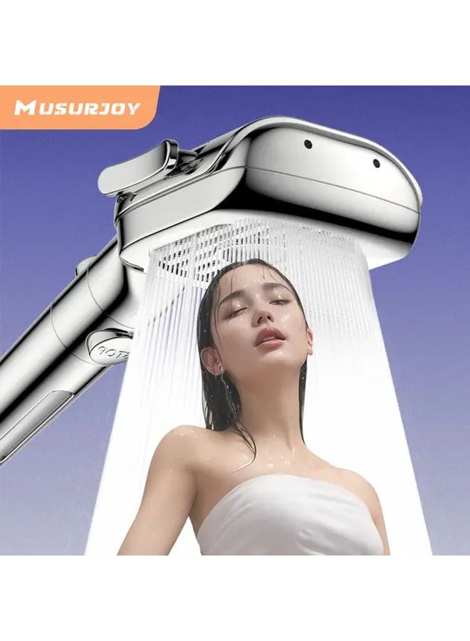 Turbine Shower Silver Handheld Shower With 4 Modes High Flow Water Panel One Touch Stop Valve - Image 2