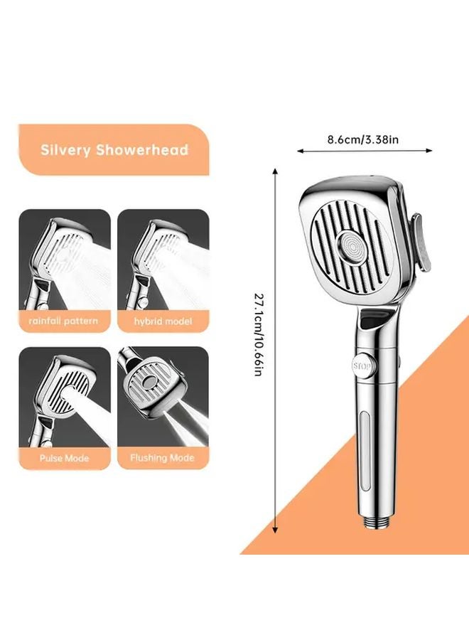 Turbine Shower Silver Handheld Shower With 4 Modes High Flow Water Panel One Touch Stop Valve - Image 1