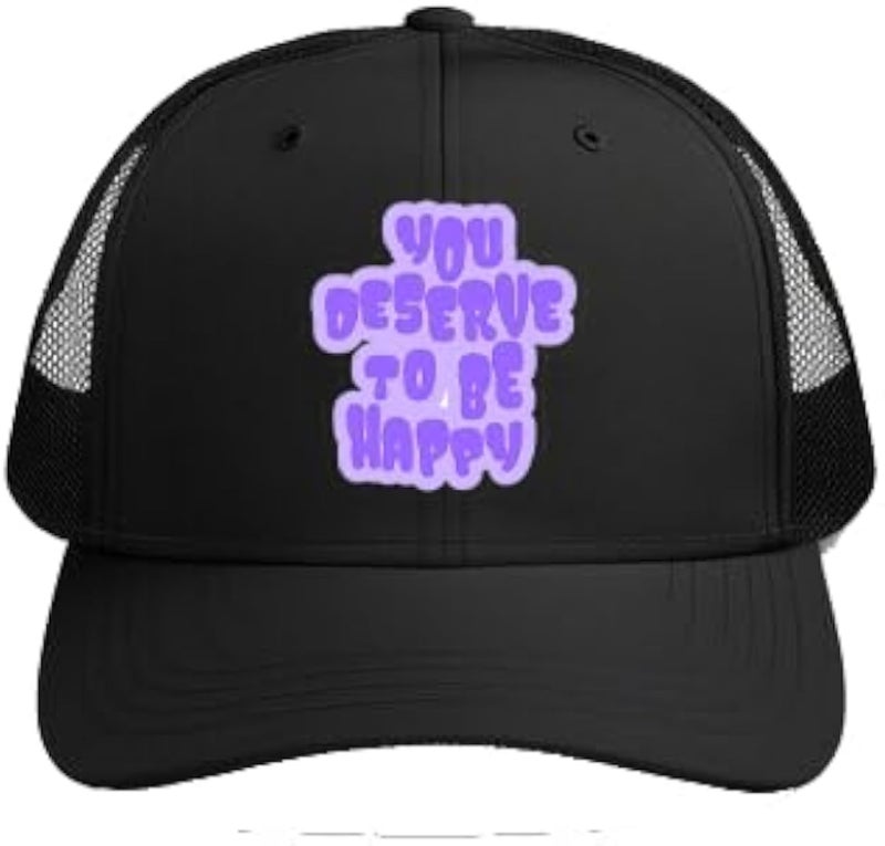 YOU DESERVE TO BE HAPPY Plain unisex baseball cap Black