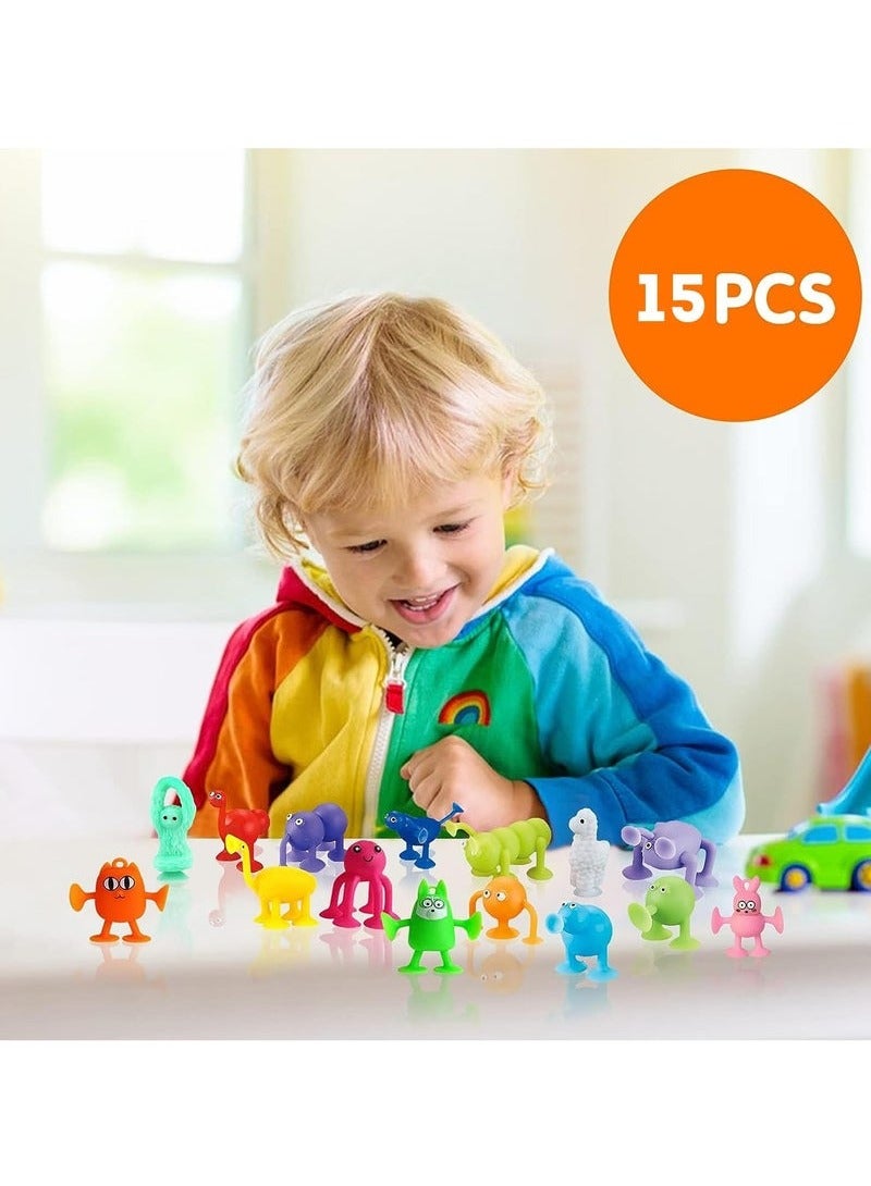 جيوستوس 15 PCS Soft Silicone Cup Cup Play Play Set ، ألعاب كأس الشفط على شكل حيوان ، إطلاق ضغط متعدد الألوان ، ألعاب تفاعلية للوالدين ، ألعاب غرفة الأطفال - Image 2