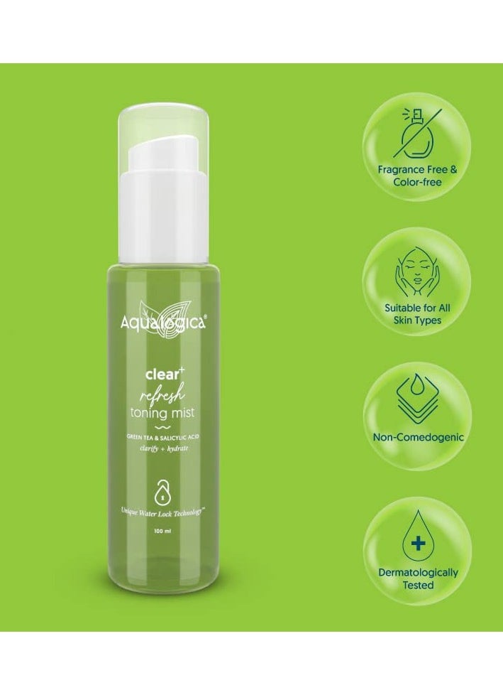Aqualogica - Aqualogica Face Toner Clear Refresh Toning Mist with Green Tea Hyaluronic Acid Salicylic Acid 100ml - Image 1