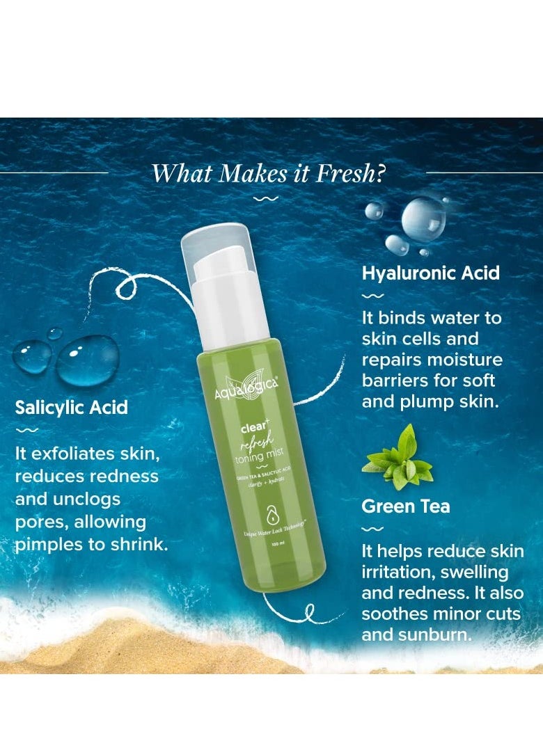 Aqualogica - Aqualogica Face Toner Clear Refresh Toning Mist with Green Tea Hyaluronic Acid Salicylic Acid 100ml - Image 1