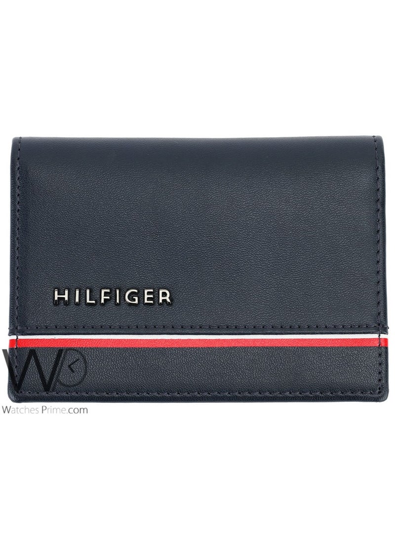 Tommy Hilfiger Natural Leather Double Folding Card Wallet For Men In Blue