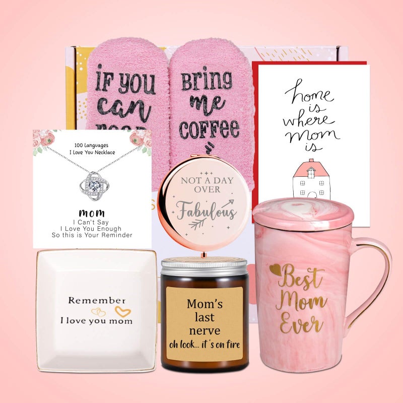 Ithmahco Pink Insulated Travel Mug 12 oz Gift Set for Mom Valentines Day 8 Count