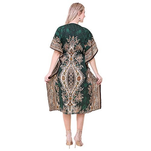 Royal Kurta Womens Floral Print Long Kaftan Tunic Dress Maxi Kaftan Plus Size Cover up Dresses (Free Size, Green) - Image 2