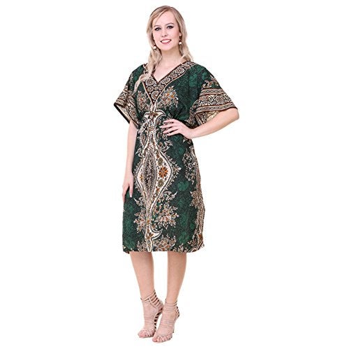 Royal Kurta Womens Floral Print Long Kaftan Tunic Dress Maxi Kaftan Plus Size Cover up Dresses (Free Size, Green) - Image 3