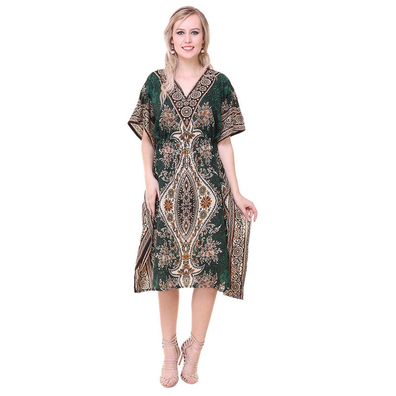 Royal Kurta Womens Floral Print Long Kaftan Tunic Dress Maxi Kaftan Plus Size Cover up Dresses (Free Size, Green) - Image 5