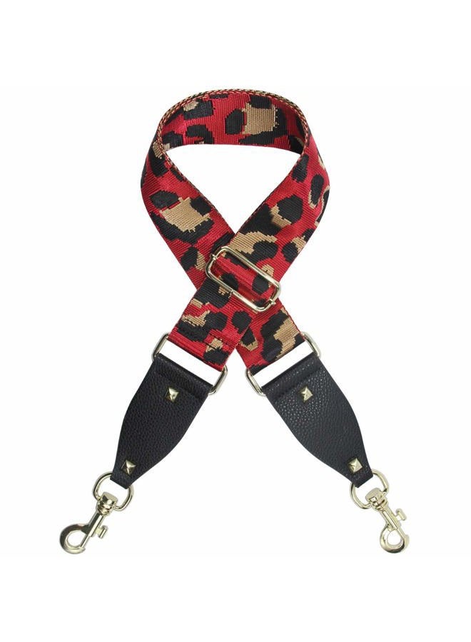 Duwi Wide Purse Strap Multicolor Striped Guitar Style Strap Adjustable Canvas Crossbody Bag Strap, Black, Red, Leopard Print - Image 1